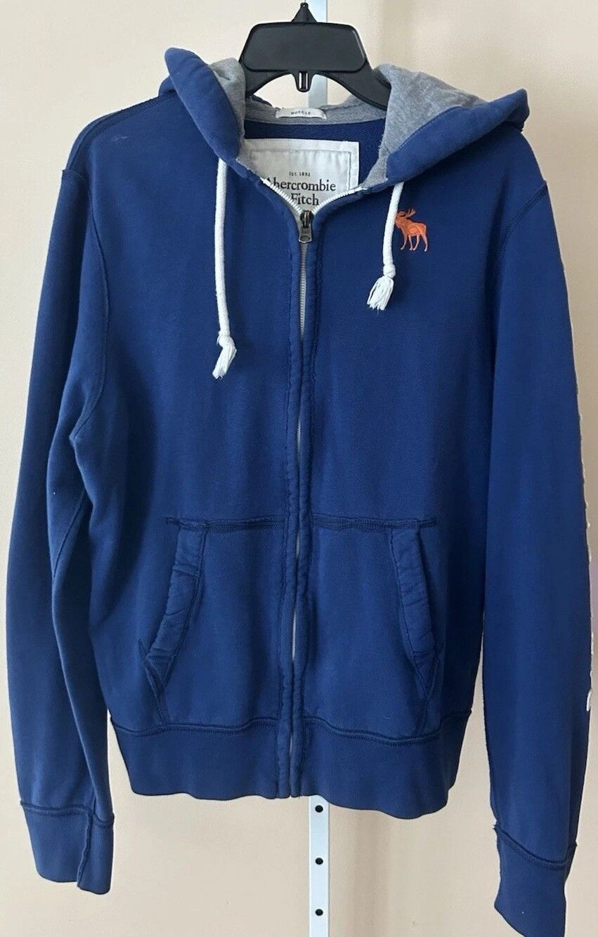 Y2K Abercrombie & Fitch Muscle Moose Blue Puff Logo Double Zip Hooded Jacket L